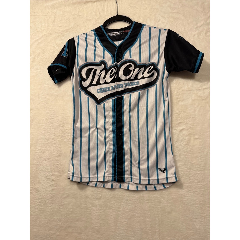 Prodigy Cheer Apparel The One Finals Baseball Jersey Girls Medium Pinstripe Teal